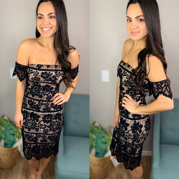 Express Dresses & Skirts - Express Black Off the Shoulder Lace Dress